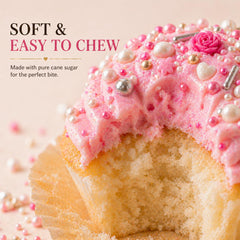 Confect sprinkles applied to cupcake top, brand adds a polished celebration look
