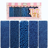 Confect front packaging showing navy blue sprinkle mix and elegant label benefit: neat storage