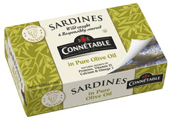 CONNETABLE front packaging showing labeled sardines and olive oil, clear ingredient view