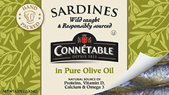 CONNETABLE open tin close-up showing sardine texture in olive oil for taste clarity