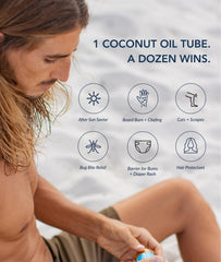 Conscious Coconut glossy oil close-up demonstrating light, non-greasy finish