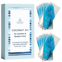 Conscious Coconut front view of ten sealed packets showing portability and hygiene