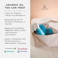 Conscious Coconut single packet opened with oil dispensed for easy application