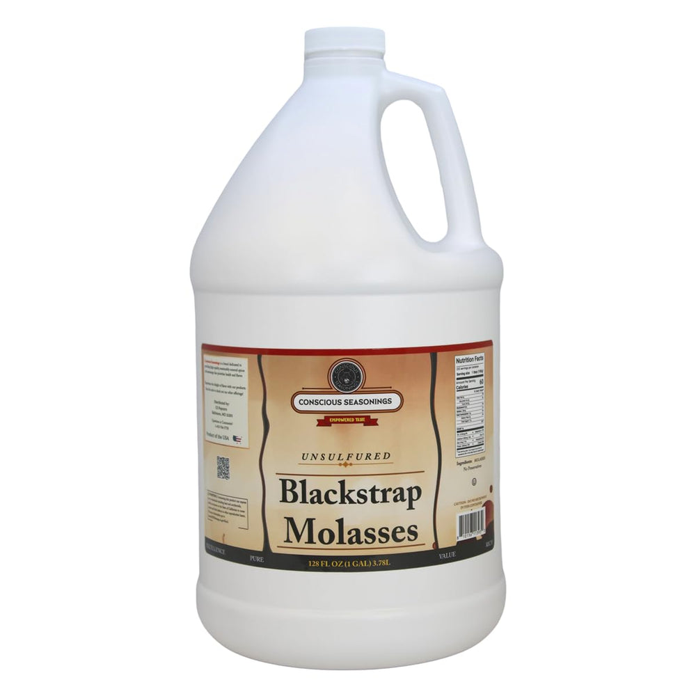 Conscious Seasonings front jug view showing one-gallon container and clear label, convenient bulk supply