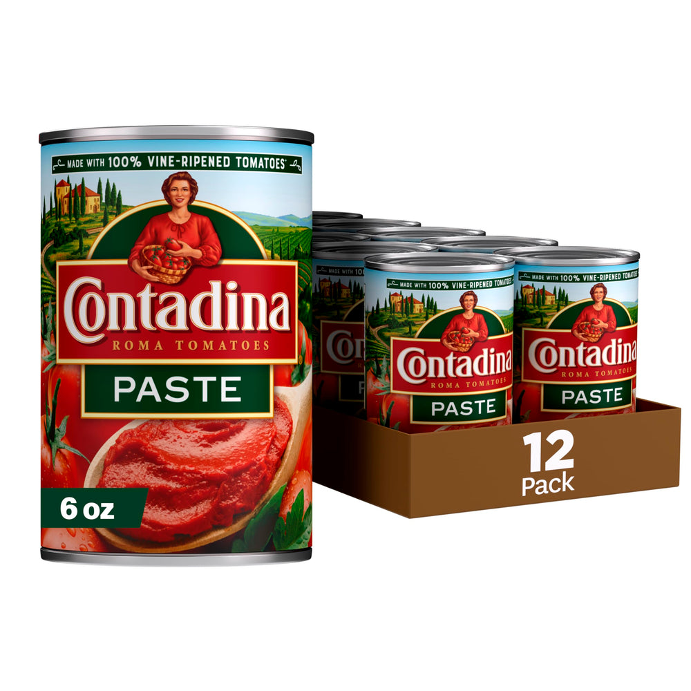 Contadina front packaging shows 12 cans and pantry convenience
