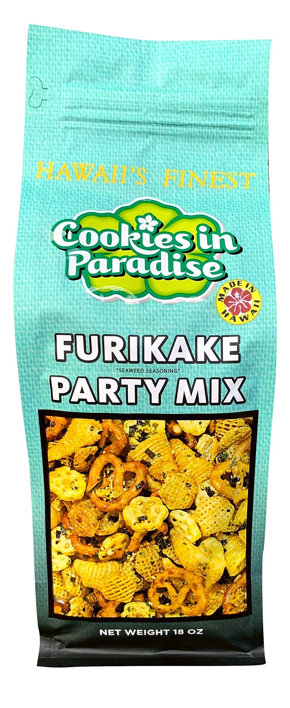 Cookies In Paradise front pouch showing label and 18oz size for easy serving
