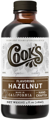 COOK'S front label of hazelnut extract showing product identity and size