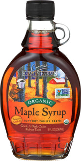 Coombs Family Farms front label on glass bottle showing organic grade, highlights robust flavor