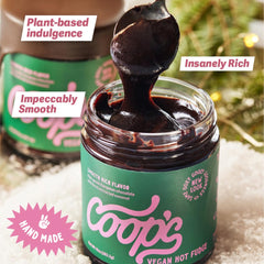 Coop's sauce pouring over ice cream for decadent topping