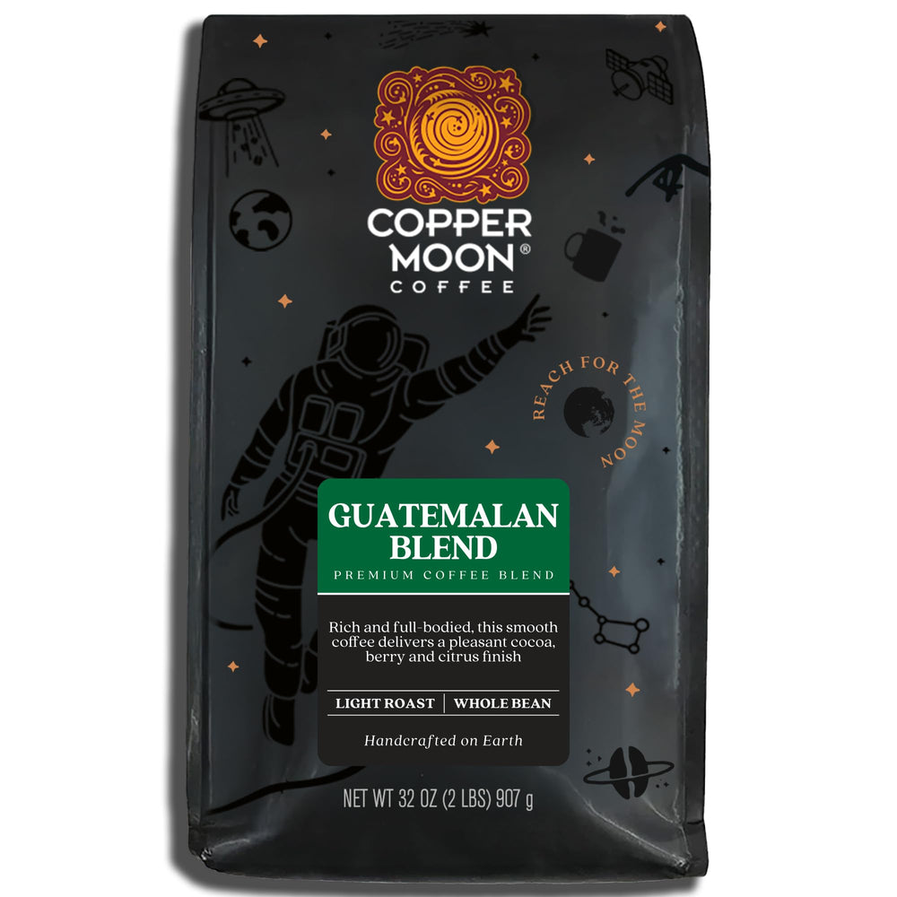 Copper Moon front packaging showing 2 lb bag and roast style benefit freshness