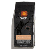 Copper Moon front packaging showing 12 oz bag and caramel vanilla aroma benefit