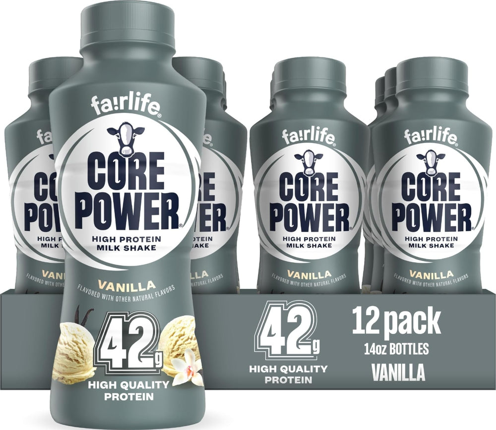 Core Power Elite front packaging showing vanilla bottle and branding, highlights convenience