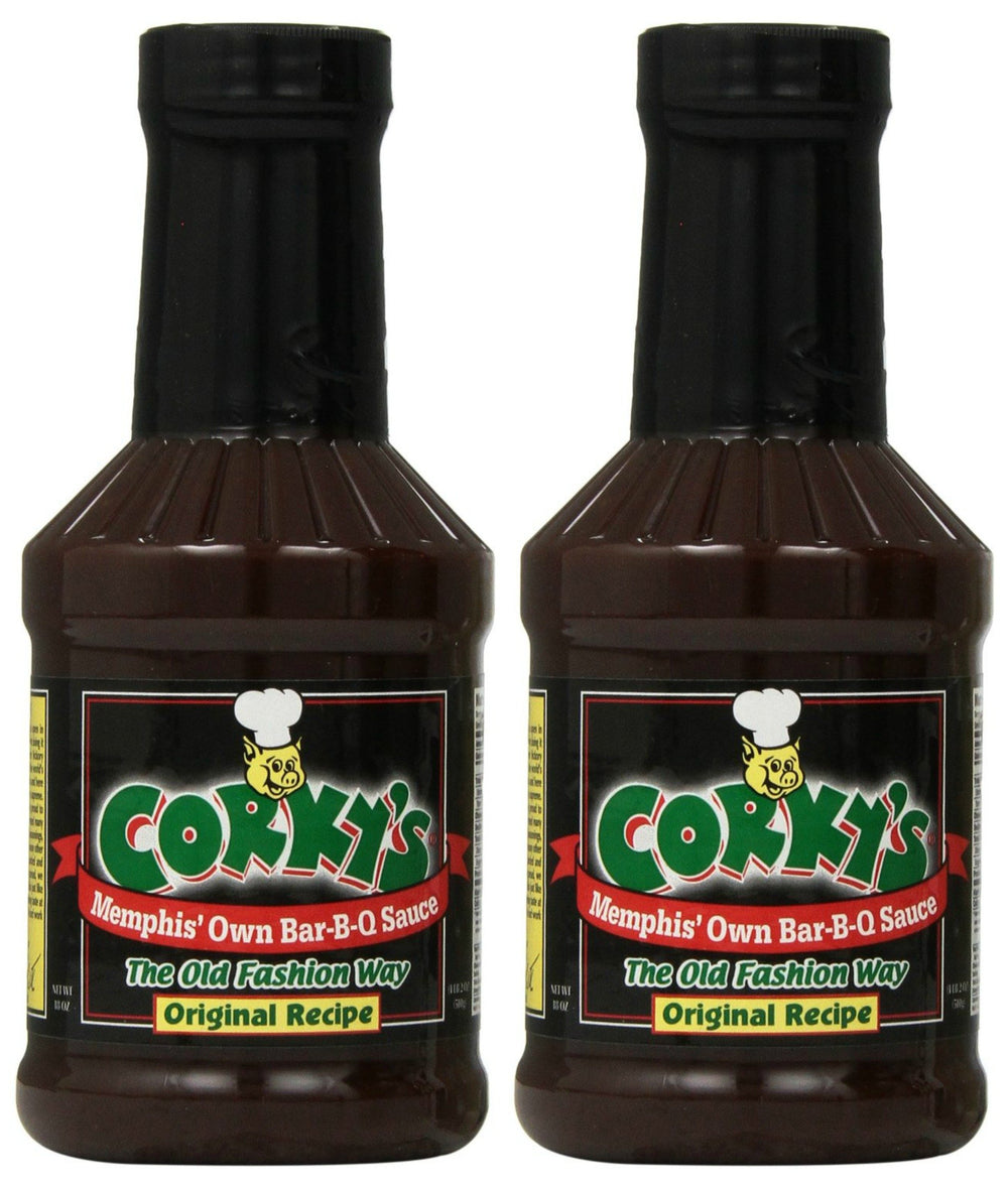CORKY'S bottle front packaging showing brand and original sauce for authentic flavor