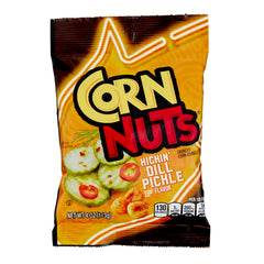 Corn Nuts front packaging showing 4 oz bag and kickin' dill pickle branding for grab-and-go convenience