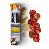 Coro salami stick front packaging showing product and portable design