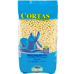 Cortas front packaging of moghrabiah showing 1000g bag and branding for convenient bulk use