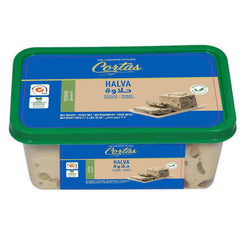 Cortas front packaging of pistachio halva showing brand and weight, ideal gift