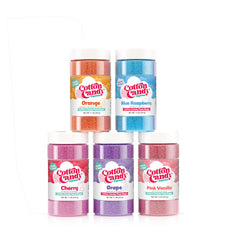 Cotton Candy Express front packaging showing five colorful jars and flavors