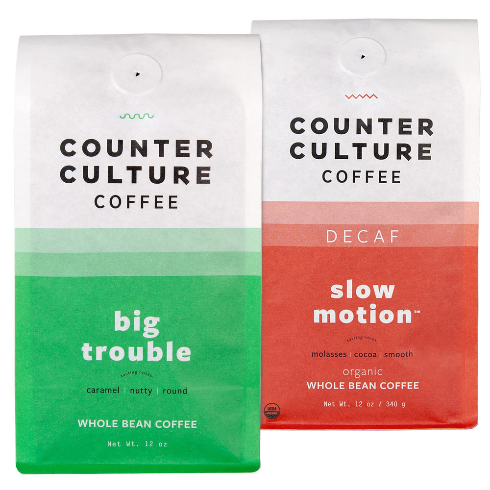 Counter Culture Big Trouble front packaging showing roast and tasting notes benefit