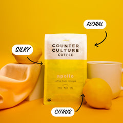 Close-up of Counter Culture whole bean texture highlighting fresh aroma