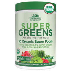 Country Farms front label showing USDA Organic and 50 superfoods benefit