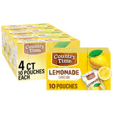 Country Time front packaging showing four boxes and 40 pouches, convenient storage