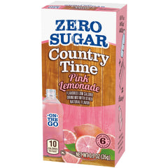 Country Time single-serve packet being poured into bottle for quick zero-sugar refreshment