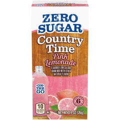 Country Time front packaging showing on-the-go pink lemonade convenience and contents
