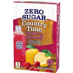 Country Time mixed raspberry lemonade in bottle displaying vibrant color and portability