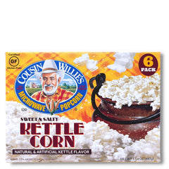 Cousin Willie's front box showing kettle corn packaging and easy sharing