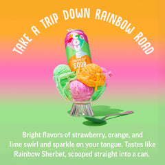 Cove Soda rainbow sherbet being poured into a glass with fizz for a refreshing serving suggestion