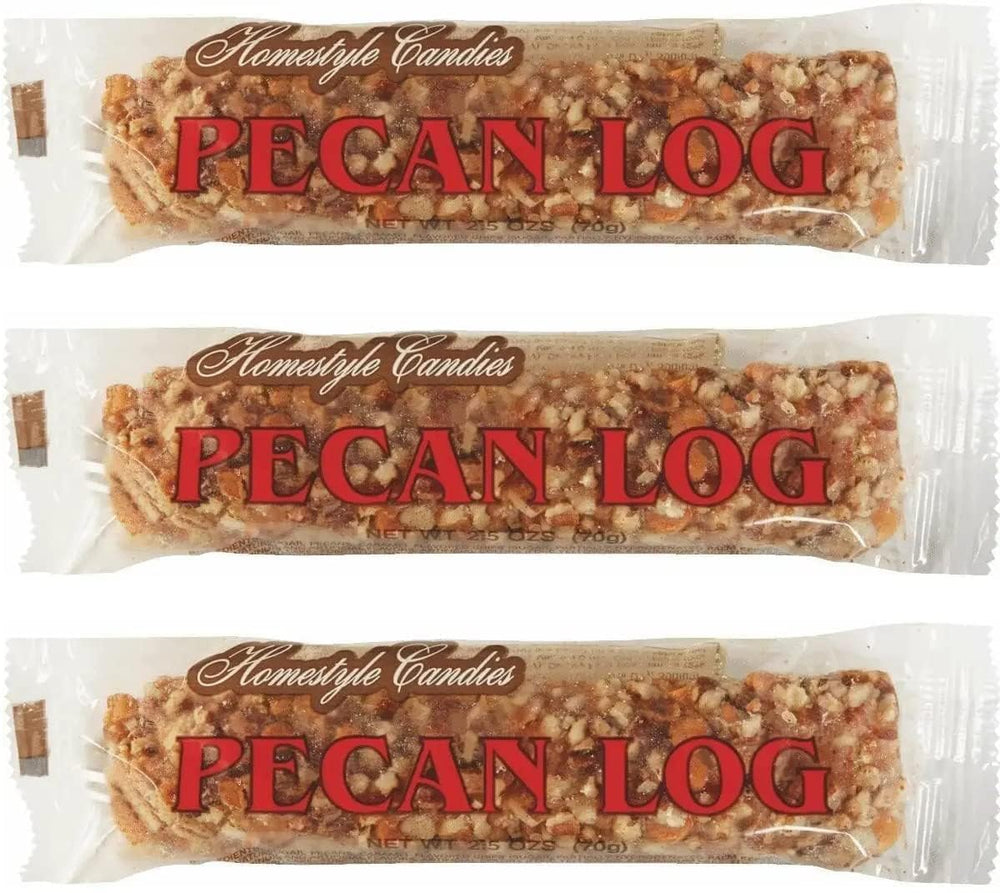 Cozy Confections Crown Candy pecan log front packaging showing nutty texture and convenient bundle