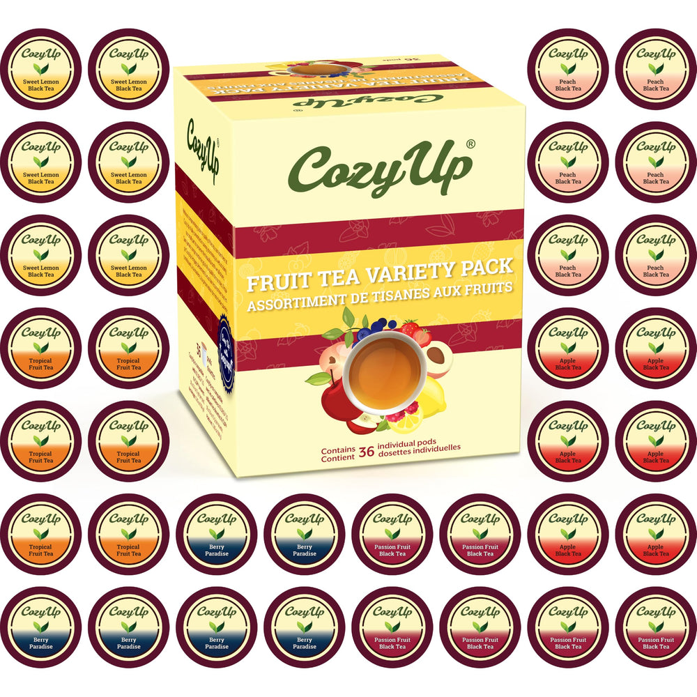 Cozy Up front packaging showing 36-count assortment and vibrant fruit art for quick selection