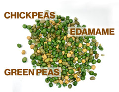 crait close-up showing roasted edamame chickpeas green peas texture and crunch