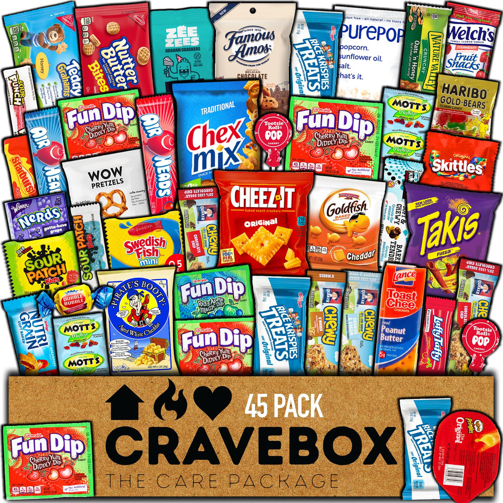 CRAVEBOX front packaging with 45-count label showing variety selection