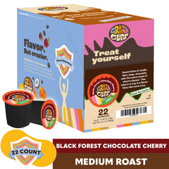 Crazy Cups brewed cup of black forest coffee showing rich crema and flavorful appeal