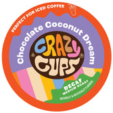 Crazy Cups box front showing Chocolate Coconut Dream branding and benefits