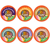 Crazy Cups front packaging showing 24-count decaf flavored pods and convenience