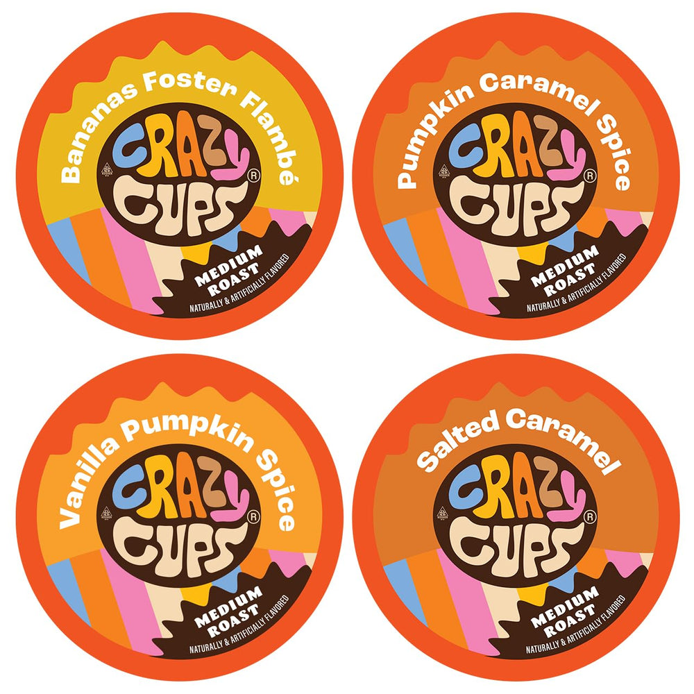 Crazy Cups front pack view showing seasonal fall variety and assortment benefit