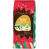 Crazy Cups front bag showing caramel eggnog flavor and festive design, inviting aroma