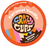 Crazy Cups front package showing 22-count and caramel vanilla branding for quick selection