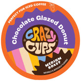Crazy Cups front packaging showing chocolate glazed donut flavor and bold aroma benefit