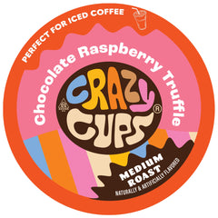 Crazy Cups front packaging showing chocolate raspberry pods and value pack convenience