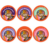 Crazy Cups front packaging showing 24 chocolate variety pods and recyclable benefit