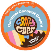Crazy Cups front packaging showing coconut caramel pods and product benefit