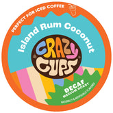 Crazy Cups front packaging showing Island Rum Coconut flavor and benefits