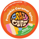 Crazy Cups front packaging showing pumpkin caramel spice flavor and recyclable benefit