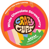 Crazy Cups front packaging showing white chocolate strawberry flavor and benefits