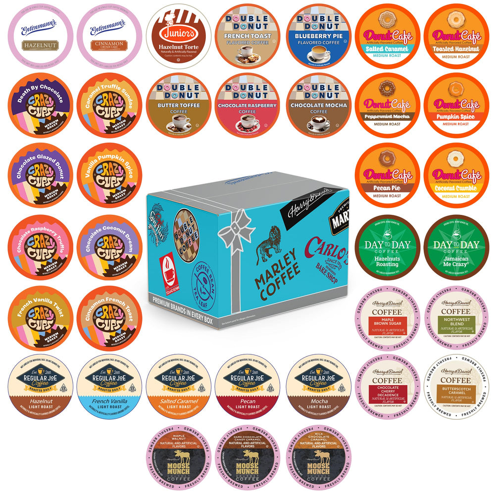 Crazy Cups front packaging showing 36-count variety, highlights convenient assortment