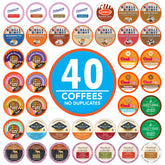 Crazy Cups front packaging showing 40-count sampler and variety benefits